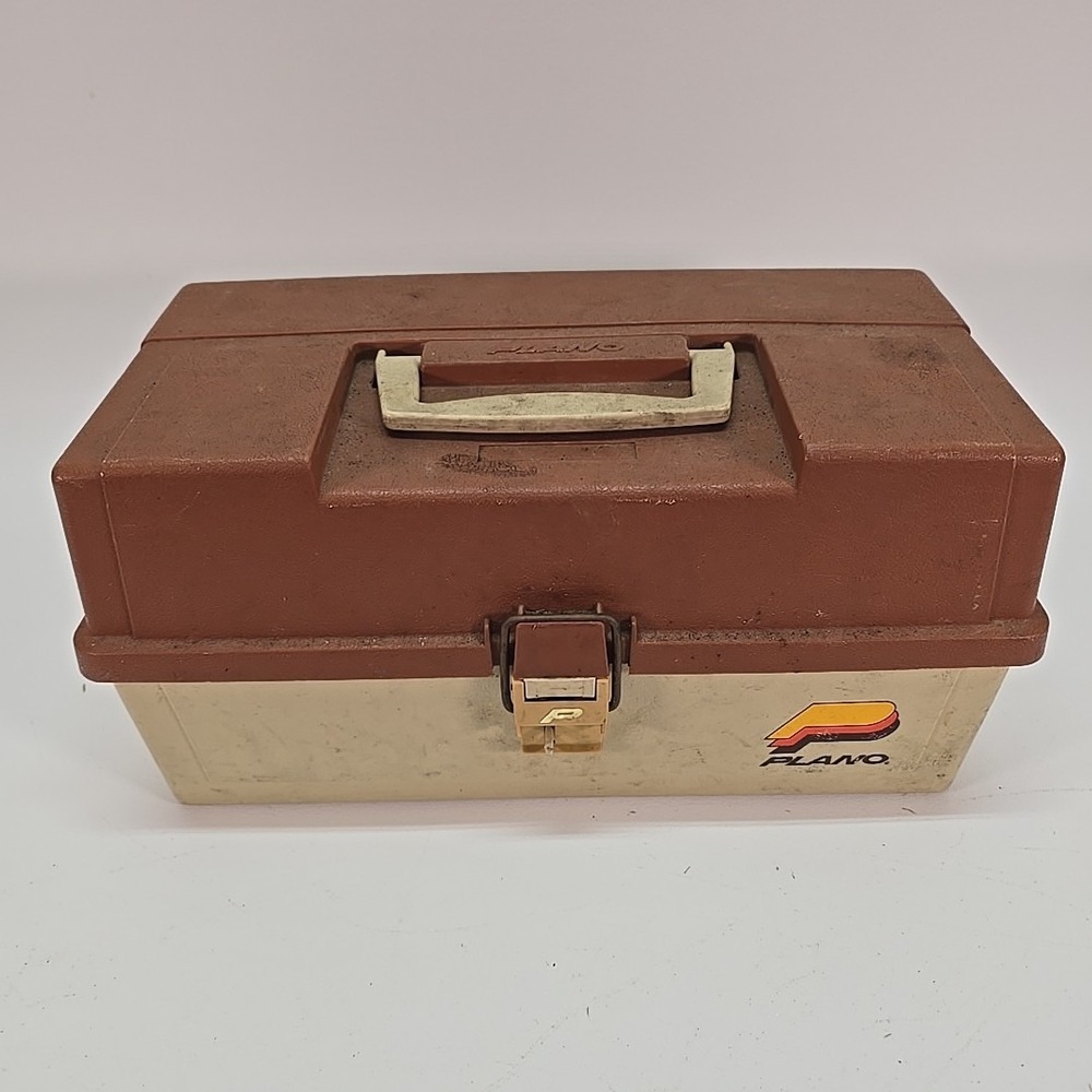 Vtg Plano Tackle Box Model 6303 Fishing  Brown Beige 3 Tray Very Good‎ Condition